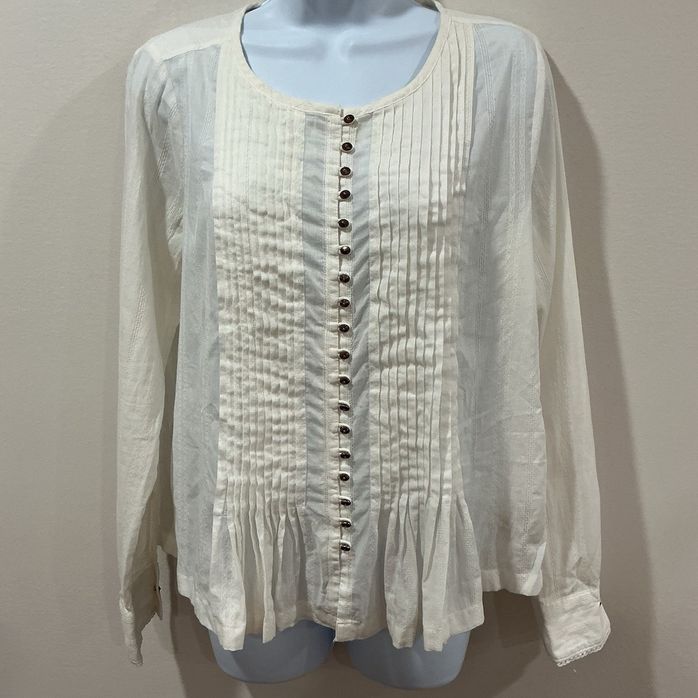 MAEVE Anthropologie Small White Thin Pleat Button‎ Up Blouse Renaissance Capsule
